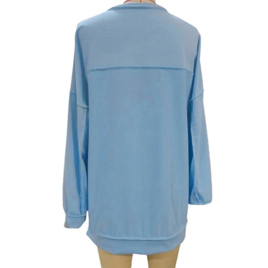 Женская толстовка с пуговицами, круглым вырезом, длинными рукавами, эластичными манжетами, свободная однотонная, неровный подол, пуловер, повседневный спортивный топ