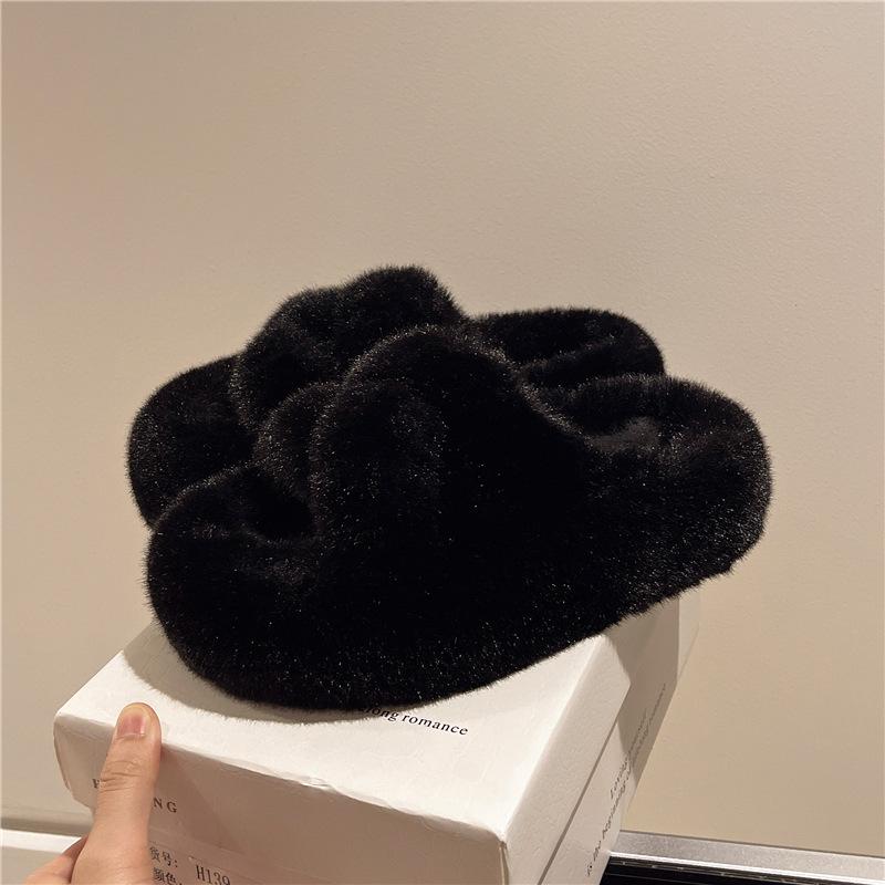 2025 New Foreign Trade Thickened Bottom Korean Version Cross Versatile Fashion Mao Mao Shoes Women's Slippers Mao Slippers