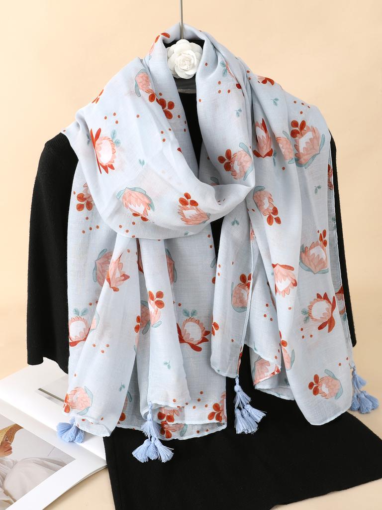 New Women Cotton Thin Scarf Flower Print Hijab Soft Shawls and Wraps Bohemia Female Foulard Pashmina Bandana Headscarf