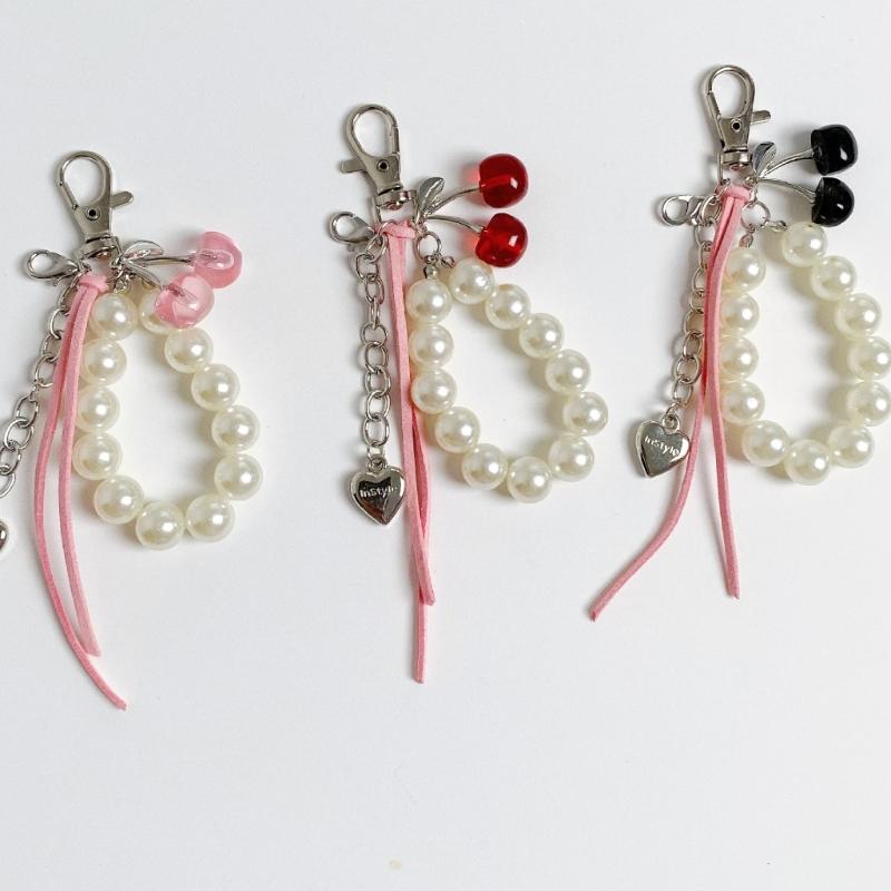 Уникальный брелок-брелок с вишней и жемчугом, брелок-брелок из сплава в форме сердца, многофункциональный брелок-подвеска для кошелька, повседневные модные аксессуары