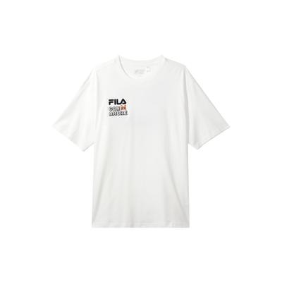 Fila Футболка унисекс с круглым вырезом и короткими рукавами, повседневная, с принтом букв, цвет облачно-белый F11U429102FWT