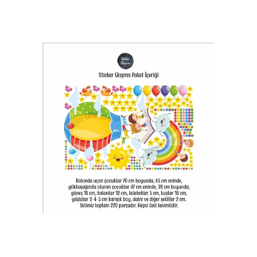 Kids Flying In Balloons From The Book Kindergarten School Children's Room Nursery Wall Door Glass Sticker Set