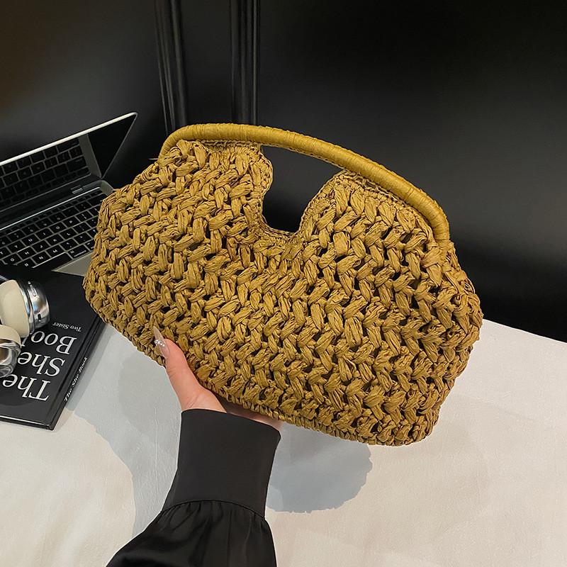 Woven Handheld Bag For Women Large Capacity Summer Beach Vacation With Inner Pocket