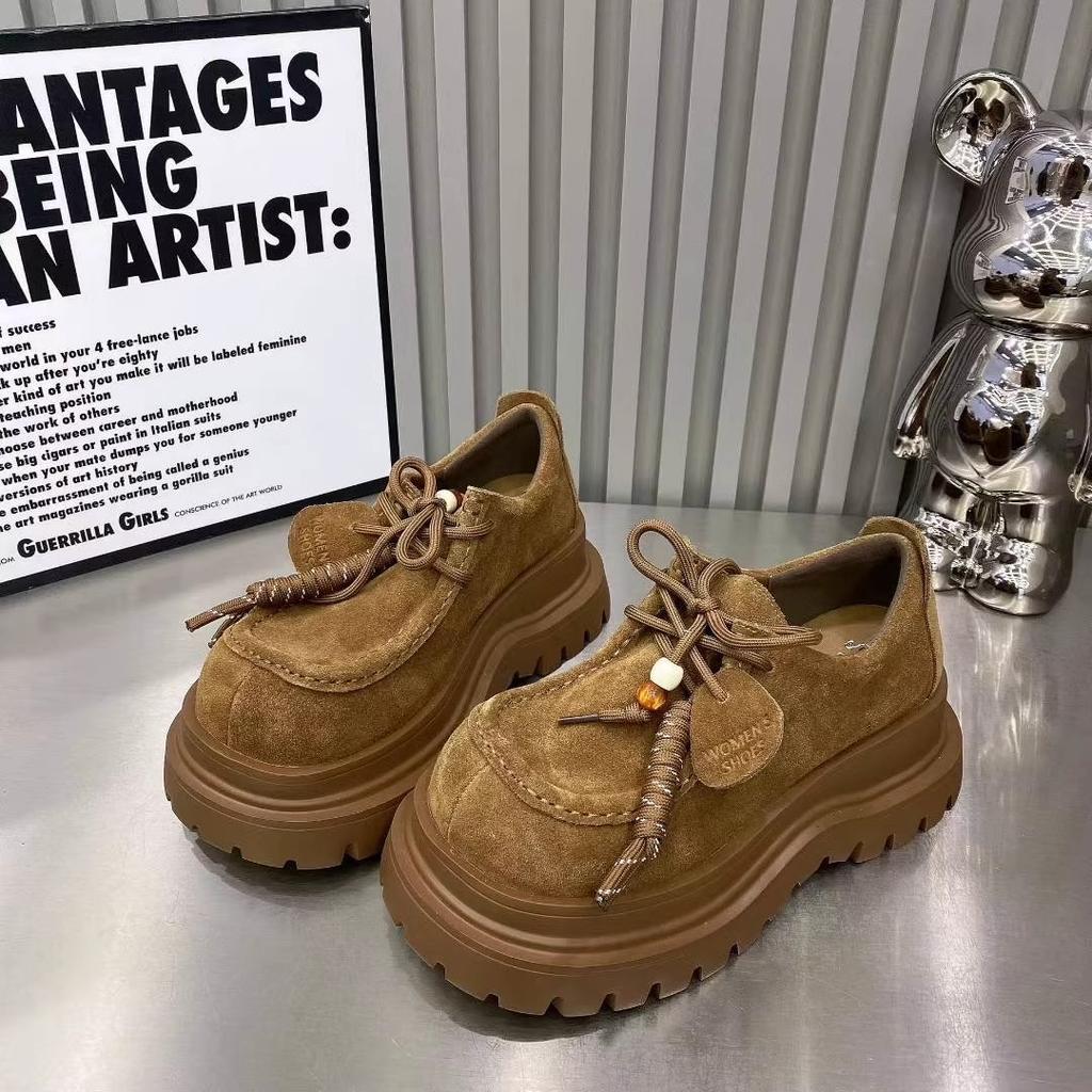 Cowhide Version Thick Sole Height Increase Small Women's Shoes Genuine Leather Women's Autumn New Muffin Loafer Single Shoes