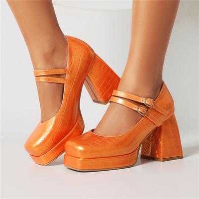 Женские туфли-лодочки Мэри Джейн на массивном высоком каблуке с квадратным носком и пряжкой, перчатки, женская модная обувь, весна-осень, черный, белый цвет 46