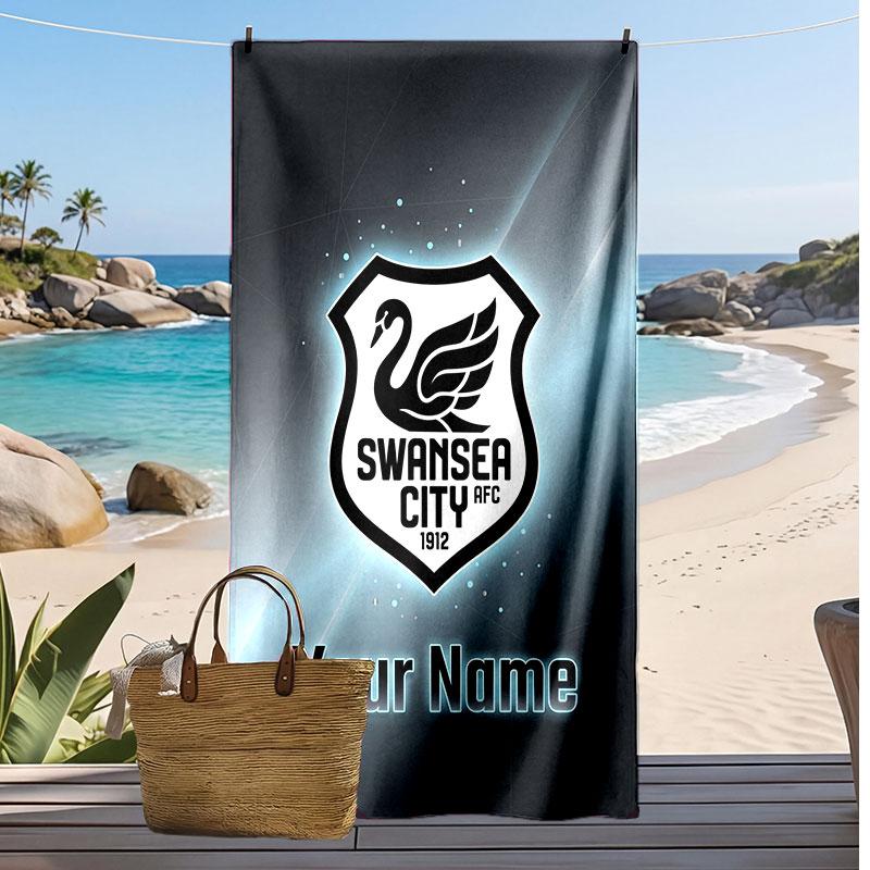 Персонализированное пляжное полотенце Swansea City FC с принтом, футбольный логотип, поддержка, индивидуальное имя, текст, впитывающее полотенце для спорта, путешествий, особенный подарок