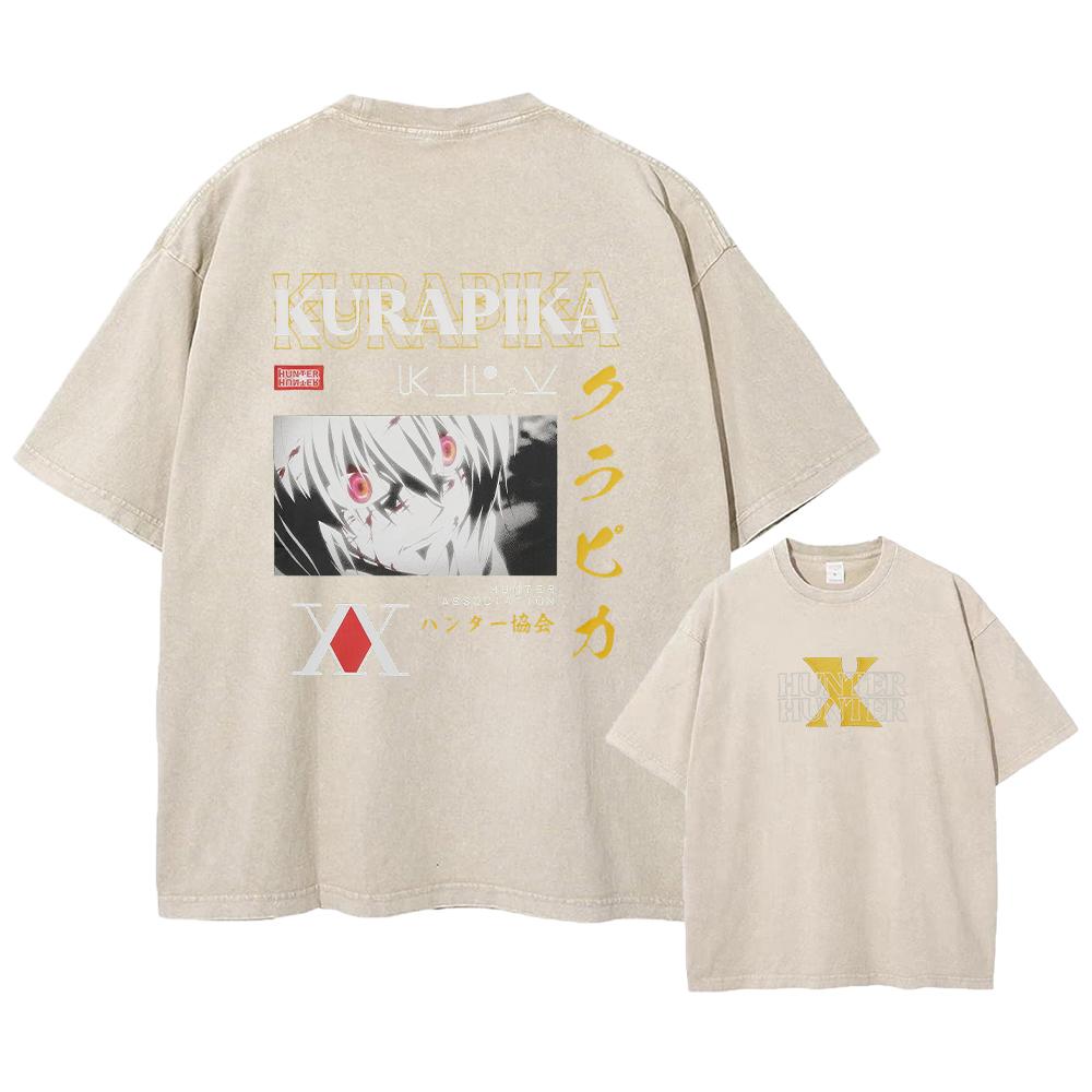 Аниме Футболка Hunter x Hunter Винтажная стирка Призрачная труппа Футболки Оверсайз Уличная одежда Манга Хролло Люцифер Топы
