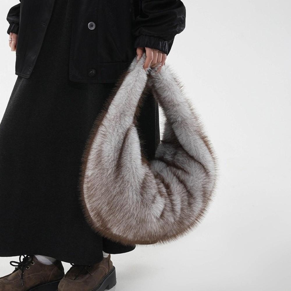 Soft Plush Faux Fur Crescent Hobo Bag Fluffy Handbag New Trends Underarm Shoulder Bag For Women