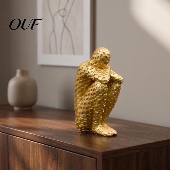 White Desk Ornaments Mosaic Abstract Figure Sculpture, Resin Thinker Statue for Home Sculptures Decor, Modern Art Figurine Bookshelf TV Stand Entryway