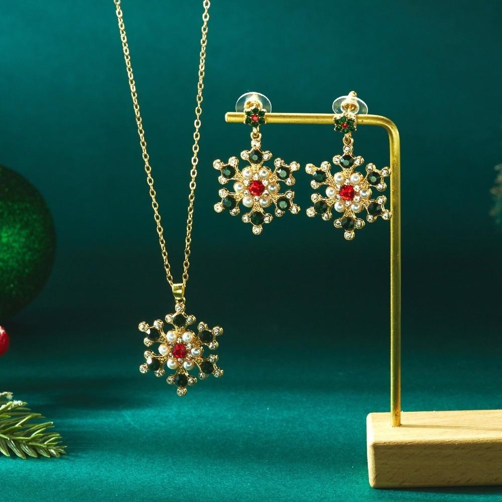 Zinc Zinc Zinc Alloy Christmas Jewelry Set Rhinestone Snowflake Necklace Xmas Dangle Earrings Party