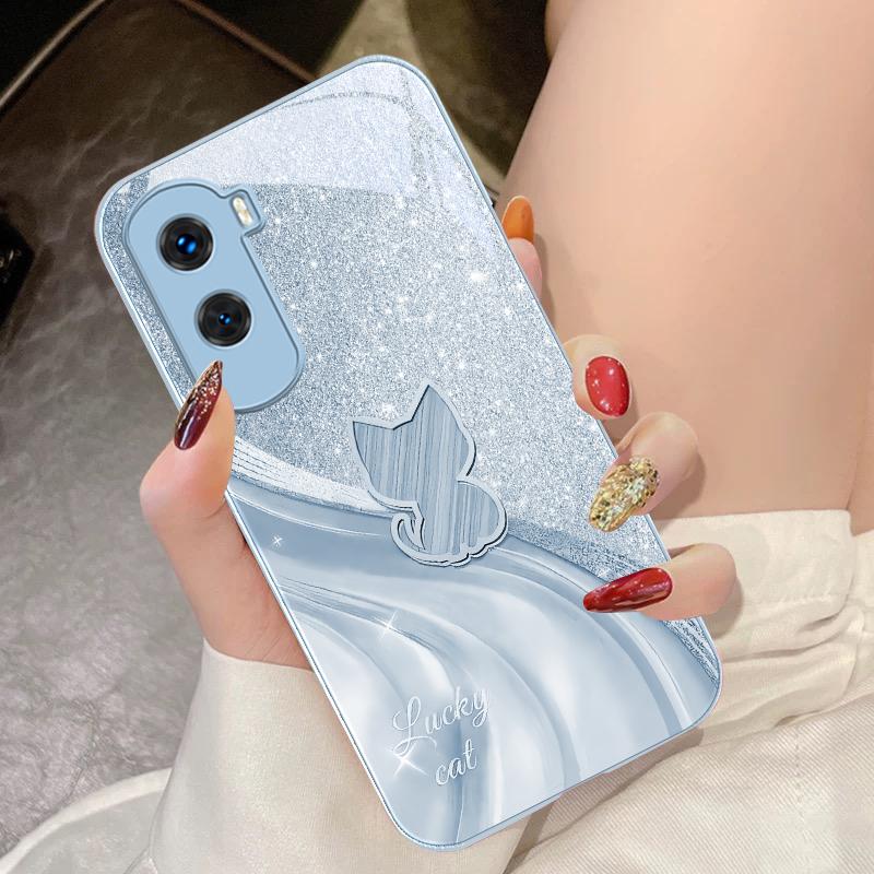 Блестящий бриллиантовый кот для Honor 200 90 8X 9X Pro Lite P50 P40 Nova 10 11i P60 Magic4 6 Mate 20 50 Чехол для телефона из закаленного стекла