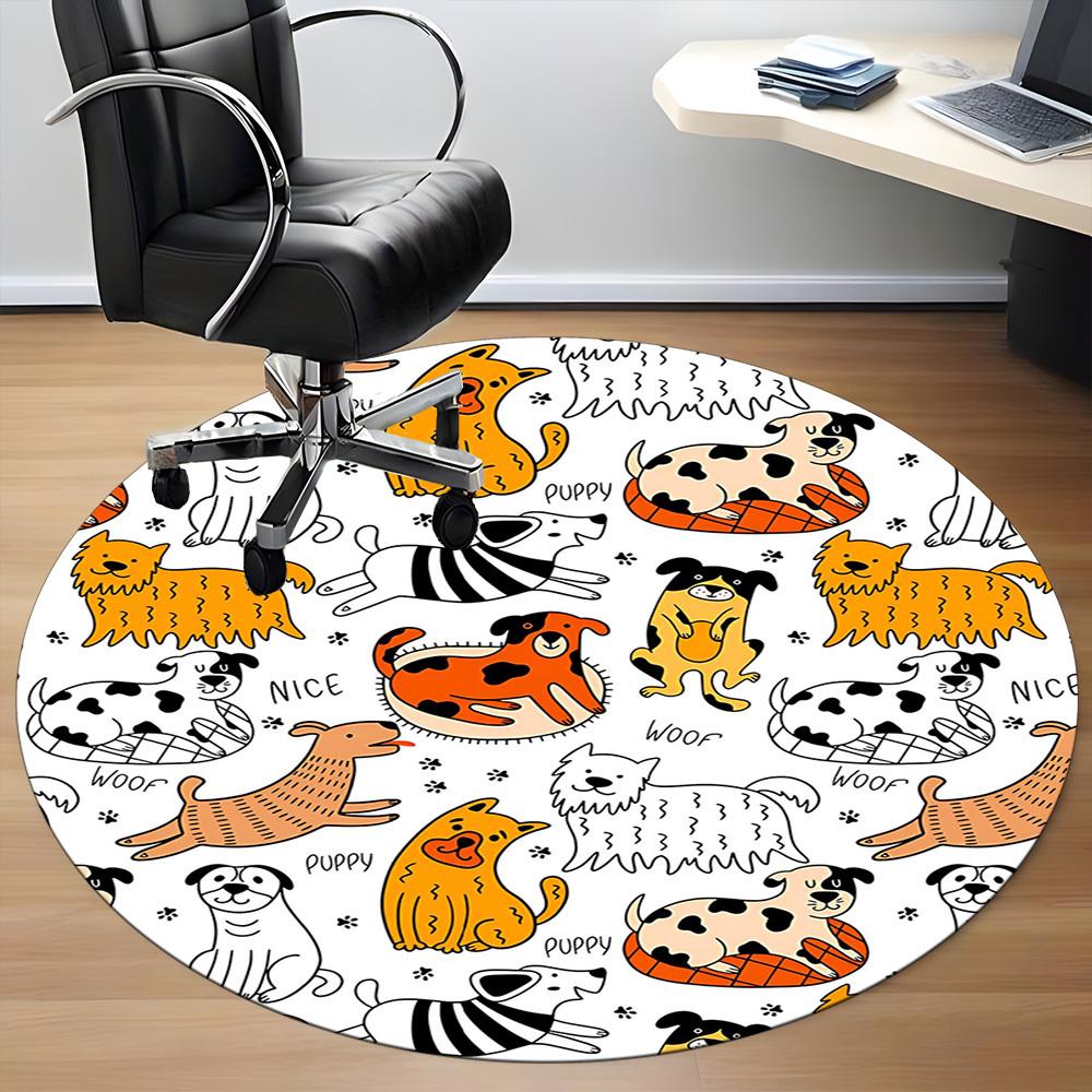 1PC Dogs Puppies Office Round Area Rug, Mat Suitable For Office, Under Office Chairs Bedroom Living Room Home Decor, Room Deco