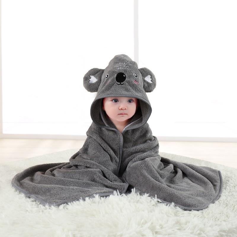 Newborn Cartoon Hooded Swaddle Blanket - Absorbent Coral Fleece for Spring & Autumn