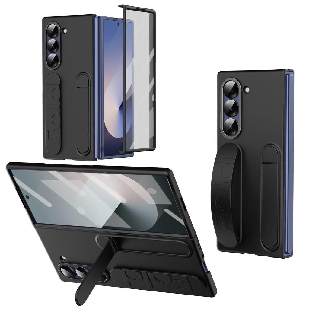 Роскошный оригинальный чехол для телефона Samsung Galaxy Z Fold 7 6 5 4 Защитная крышка с подставкой Стеклянная пленка Силиконовый захват Жесткий чехол