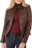 Women 100% Lambskin Motorcycle Biker Real Soft Handmade BROWN Leather Jacket