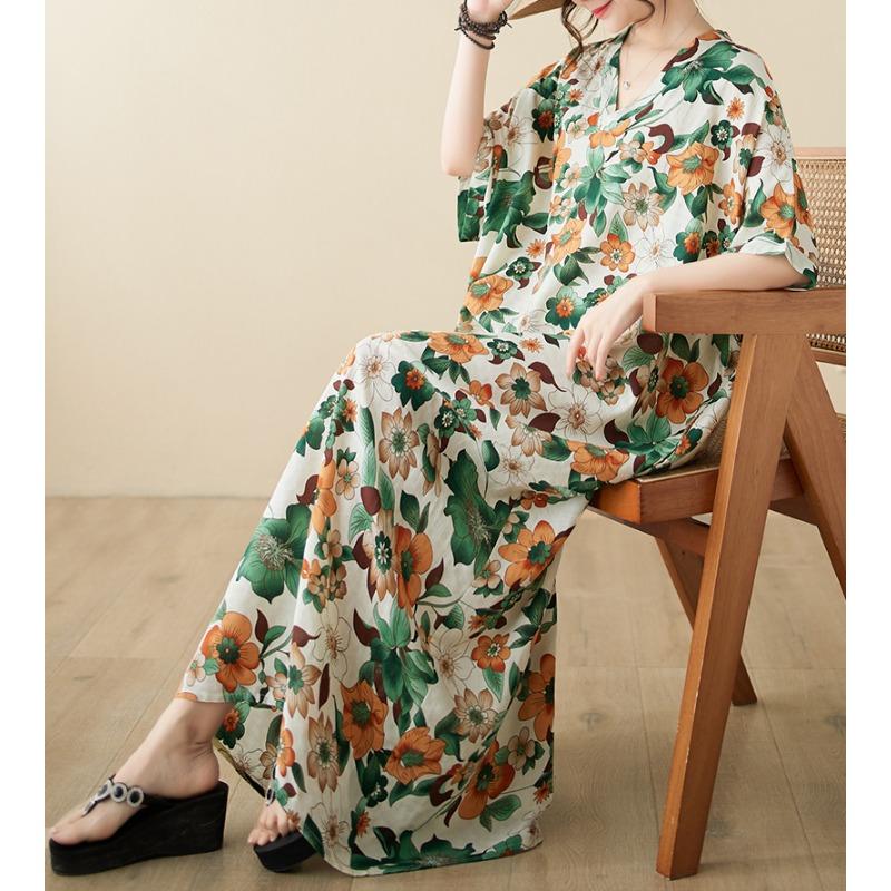 DIMANAF Women 2024 Plus Size Spring Summer Oversize Style Dress Beach Elegant Floral Long Dress Oversize Basic Loose Dress Plus Size