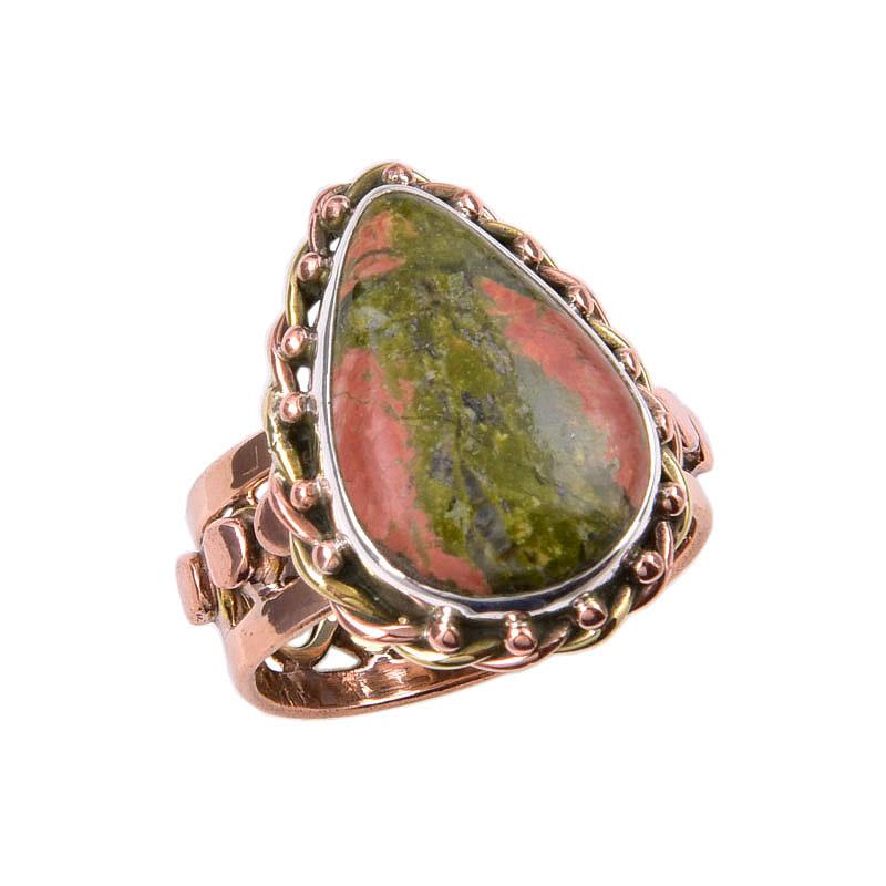 Натуральный драгоценный камень унакит 925 пробы, двухцветное подарочное кольцо S.6 p0D09