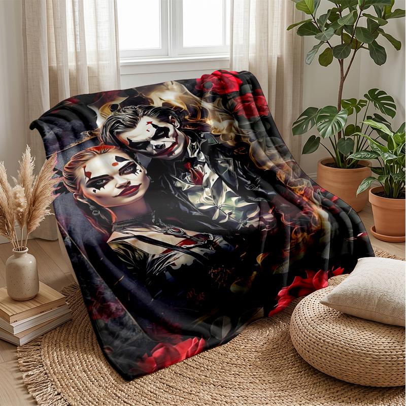 Harley Quinn Printed Flannel Blanket Skin Friendly Warm Decorative Throw for Indoor Couch Bed Daily Use