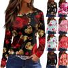 Women's Fashion Casual Slit Hem Round Neck Long Sleeve Valentine's Day Printed T-Shirt Ladies Top