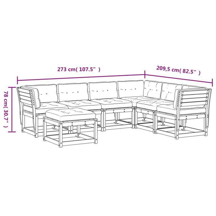 VidaXL Salon de Jardin avec Coussins 7 pcs, Sièges de Patio, Ensemble de Meubles, Mobilier de Terrasse Extérieur, Blanc Bois 3216936
