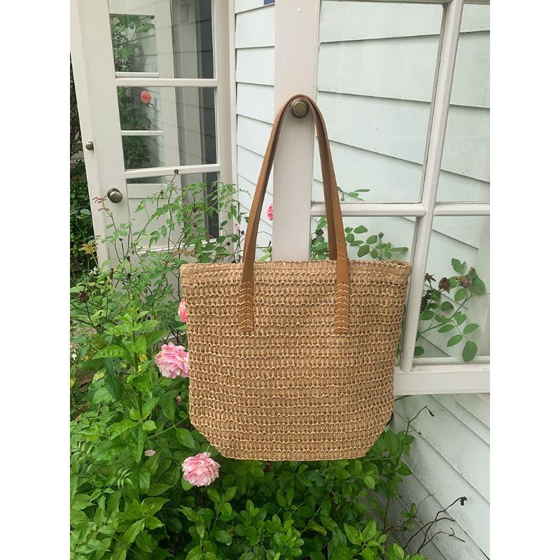 Летняя большая вместительная соломенная плетеная сумка для женщин, новая модная сумка через плечо для поездок на работу на пляж, плетеная сумка-тоут
