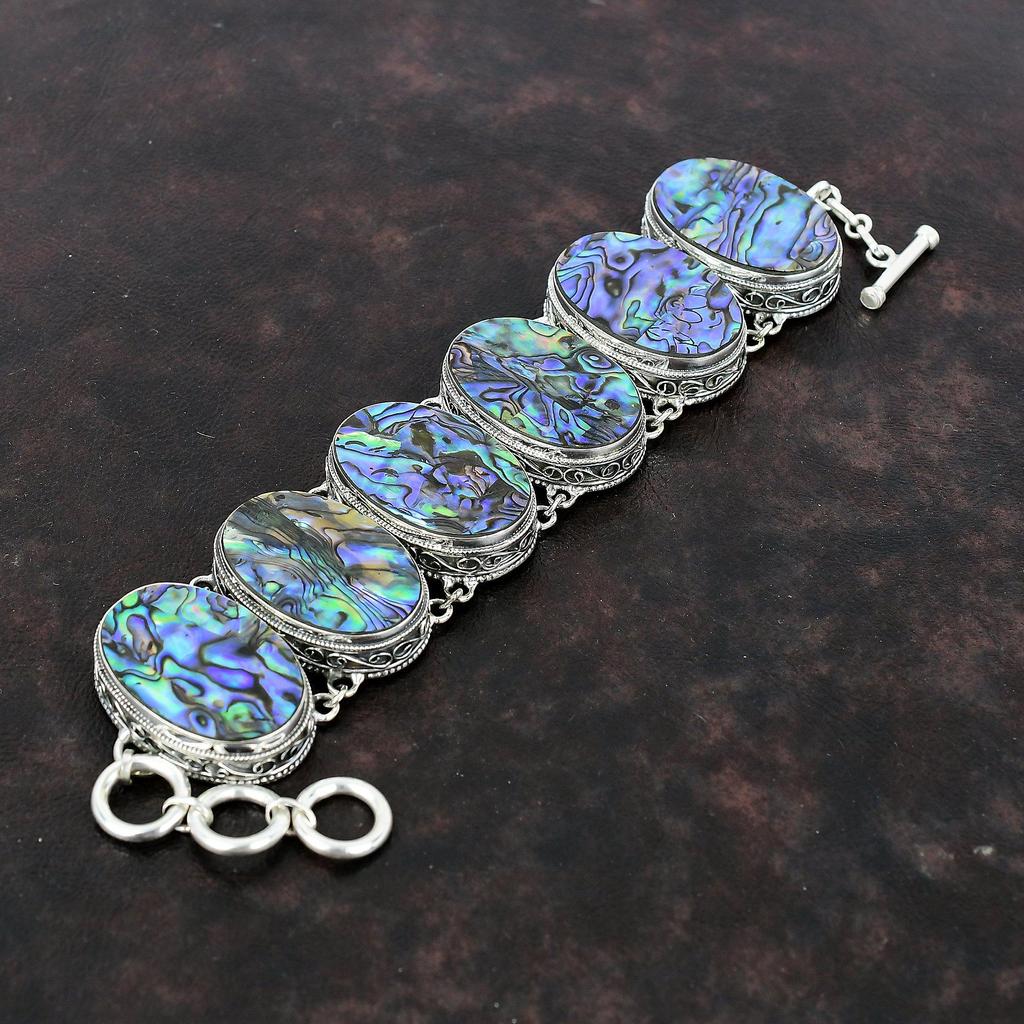 Браслет из ракушки морского ушка, ювелирные изделия из настоящего драгоценного камня, браслет из стерлингового серебра 925 пробы, винтажные ювелирные изделия ручной работы, регулируемый браслет-цепочка, подарок для нее