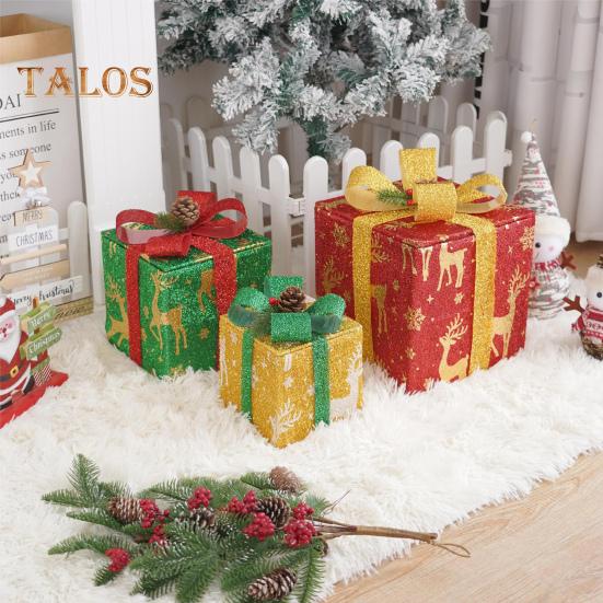 3 шт. Рождественские светящиеся подарочные коробки с функцией памяти, портативные светящиеся подарочные коробки на батарейках, рождественские украшения