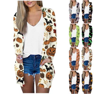 Женская мода Свободные повседневные карманные куртки-кардиганы на Хэллоуин с длинными рукавами Топы