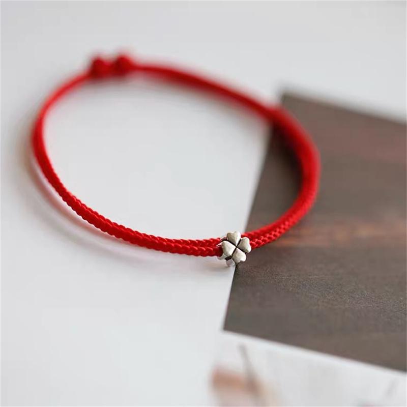 Four-Leaf Clover Mini String Bracelet Lucky Red Handmade Rope Charm Bracelet
