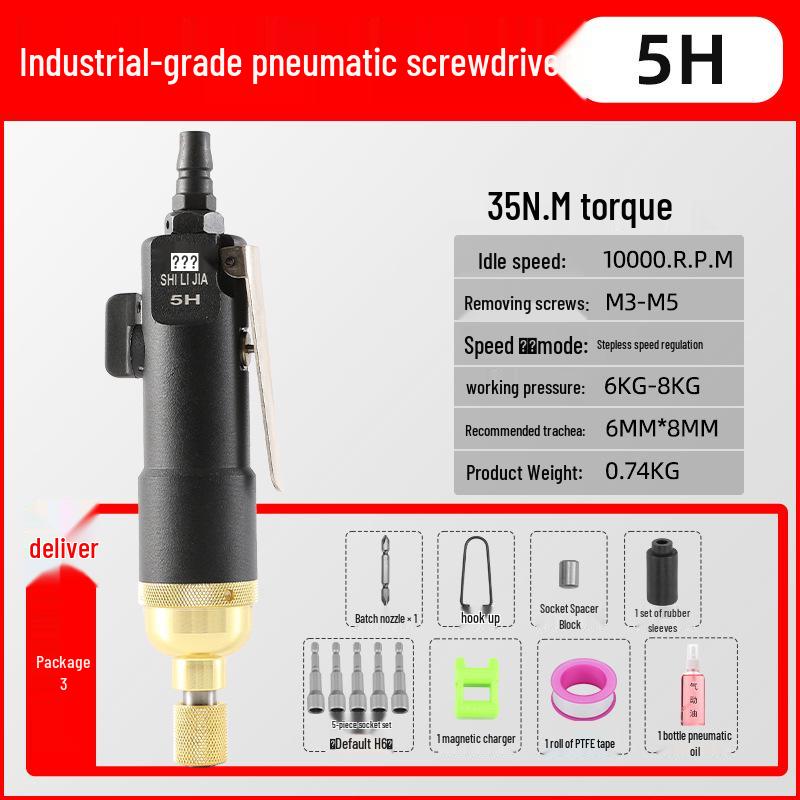Industrial High-Torque Pneumatic Screwdriver for Woodworking with Hex Socket