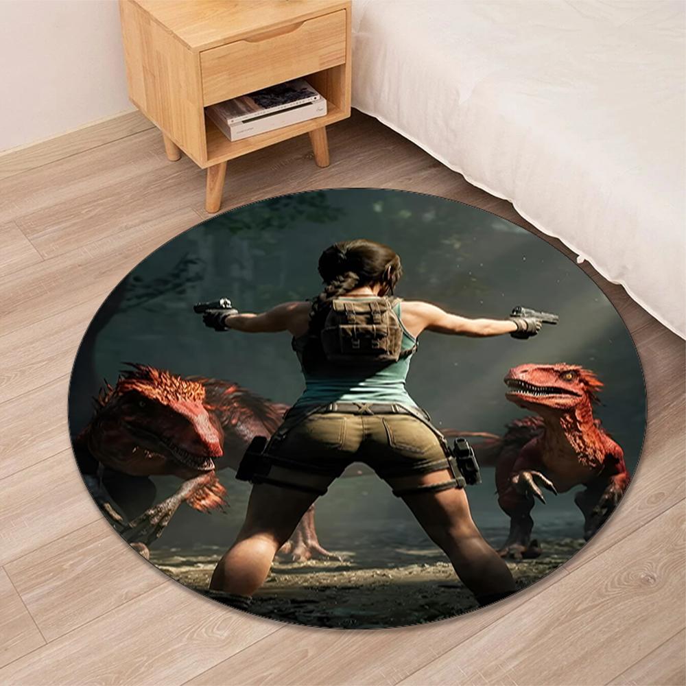 Tomb Raider Printed Round Rug Carpet Chair Rug Area Rug Entryway Doormats,for Office Chair Living Room Bedroom Kitchen Room.