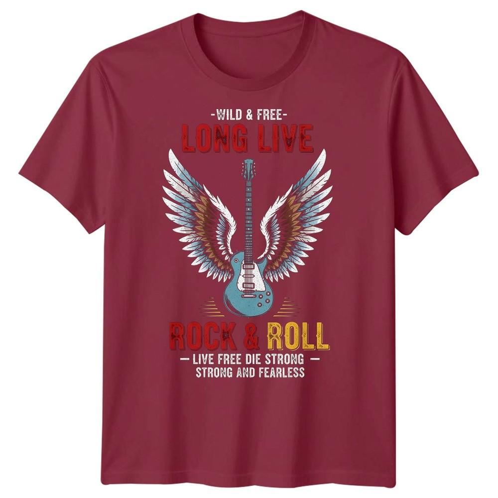 Wild Free Long Live Rock Roll Guitar Wings Unisexs Rock Music Tshirt