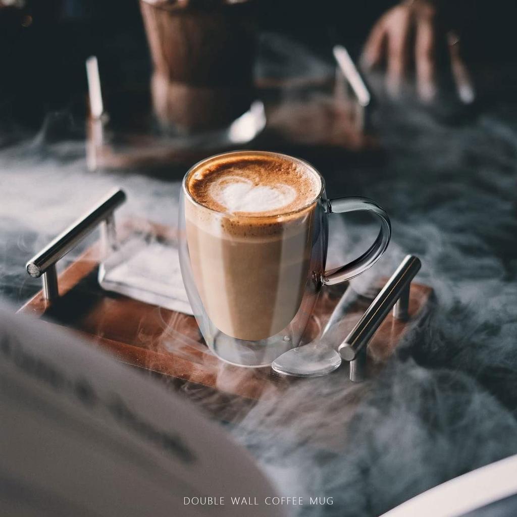 TeamSky TeamSky Набор из 4 стаканов с двойными стенками для горячего кофе, холодного чая и кухонных принадлежностей, 350 мл, 4, устойчивые,