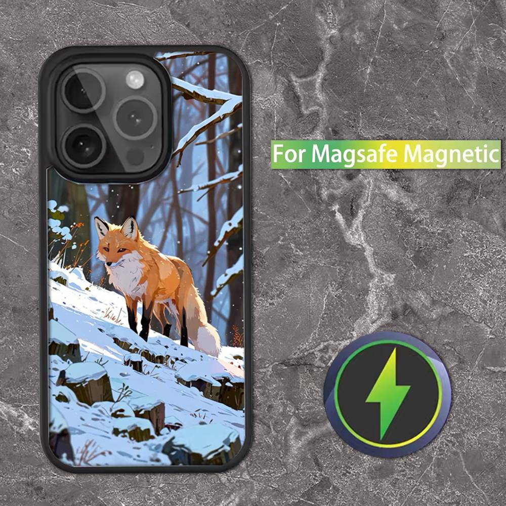 Милый лисенок Мультяшный Для iPhone 11,12,13,14,15,16,17,Pro,Max,Plus,Mini,SE4,E Чехол для телефона Магнитный Для Magsafe Беспроводной