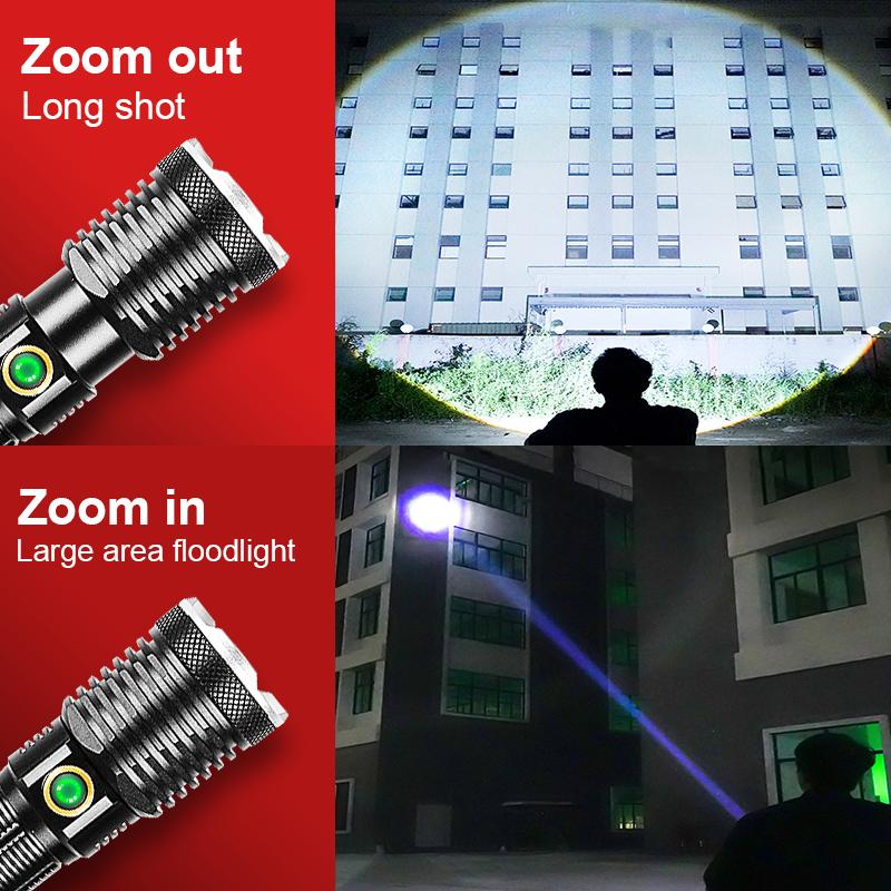 Светодиодные фонари высокой мощности 2000 м, телескопический зум, сильный прожектор и большой прожектор, питание от батареи 18650 26650