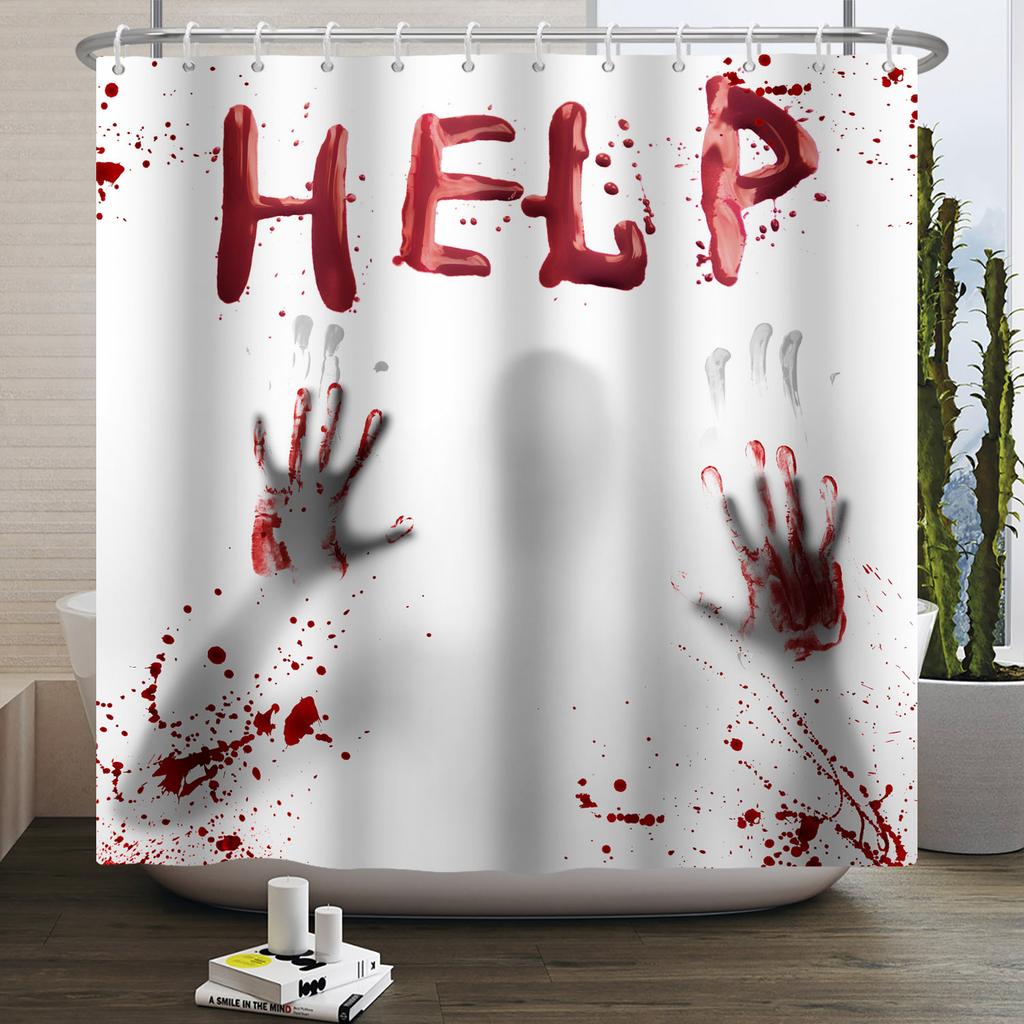 Хэллоуин Занавеска для душа Ночь ужасов Кровавые руки Жуткий зомби Череп Страшный Хэллоуин Водонепроницаемая Ванная комната Занавеска для душа
