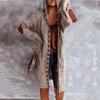 Vintage Women Oversized Hooded Long Knitted Cardigan Fashion Casual Jersey Coat Patchwork Sweater Jumpers Jacket