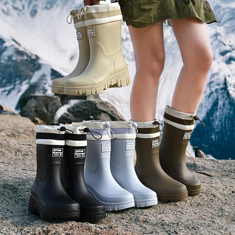 New Heightened Bundle Middle Tube Long Rain Boots Women's Waterproof, Non-slip and Wear-resistant Outer Shoes Kitchen Work Sleeve Women's Shoes