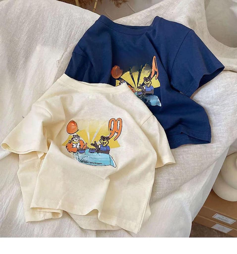Футболка летняя детская 2024 года с принтом из мультфильмов, хлопковая, с коротким рукавом и круглым вырезом для мальчиков и девочек