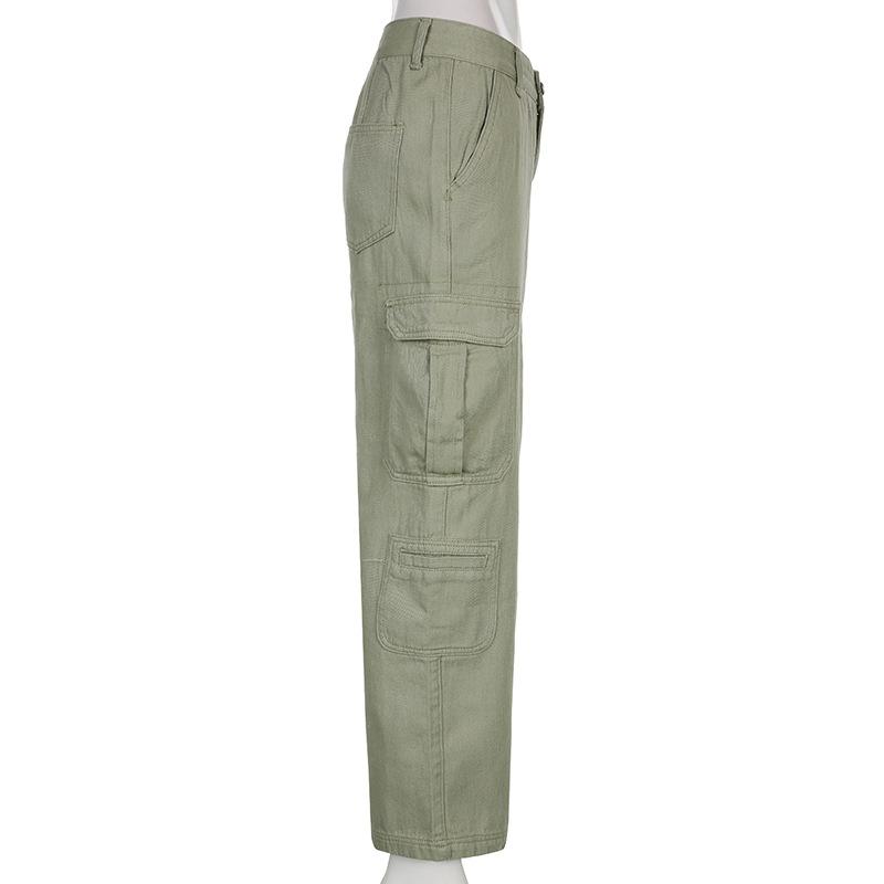 Винтажные брюки-карго с несколькими карманами, женские джинсы Y2K с низкой талией, широкие свободные штаны, повседневная уличная одежда, джинсовые брюки для бега, светло-зеленые