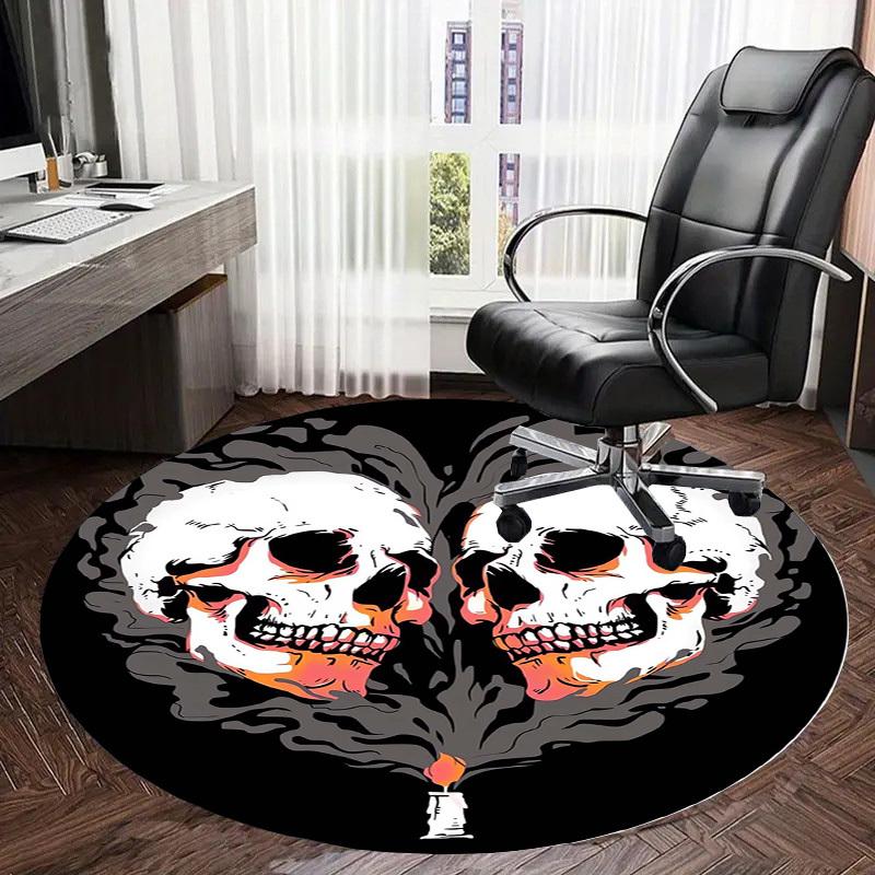 1pc Skulls in Heart Shape with Candle Flame Round carpet, Made of Polyester,Perfect for Decorating Office Chairs, Living Rooms,Vibrant Decorative Rug