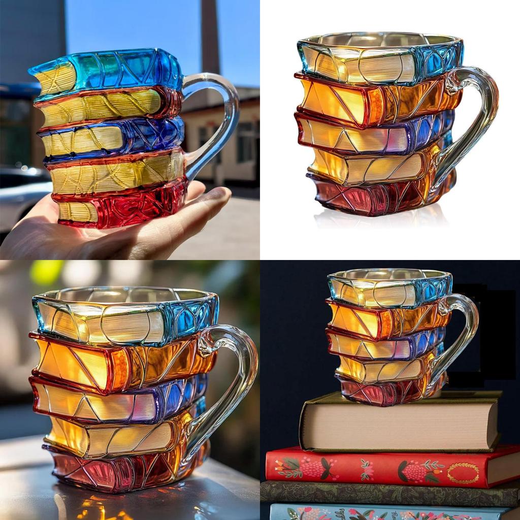 Painted Book Mug Modern Sculpted Coffee Cup With Colorful Design For Office Desk Decor
