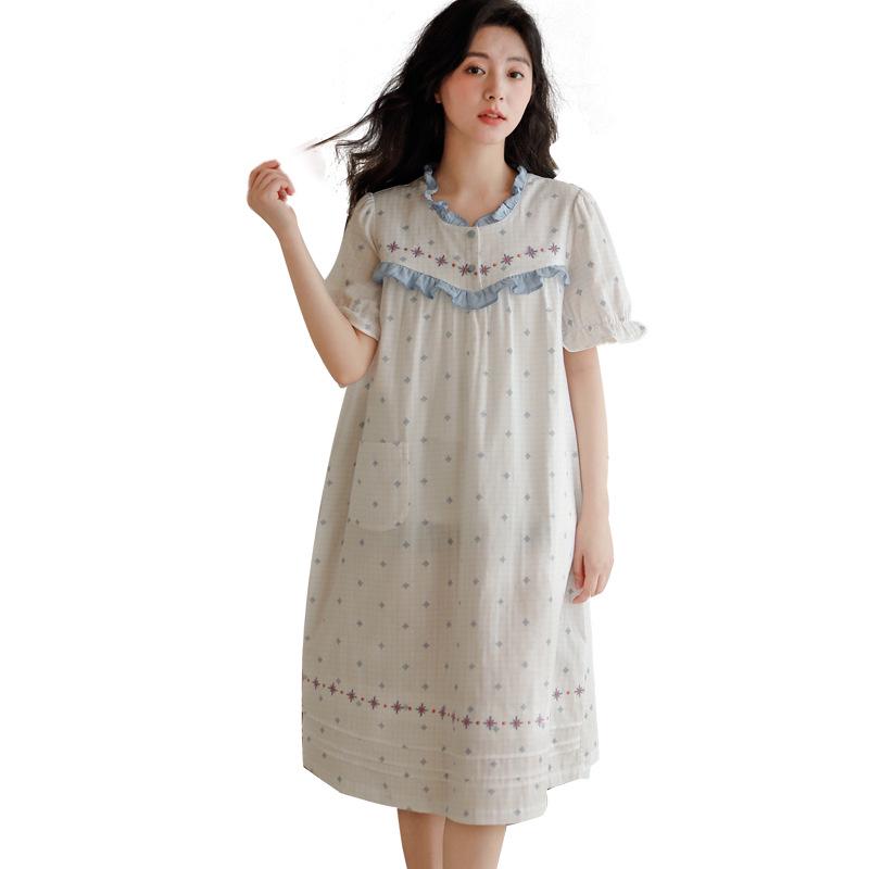 Женская летняя пижама из чистого хлопка 2023 года с марлей и свободными рукавами с завязками на пять точек