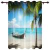 Windows Sea Beach Blue Sky White Clouds Luxury Home Curtains Modern Home Supplies Living Room Bedroom Custom Curtains