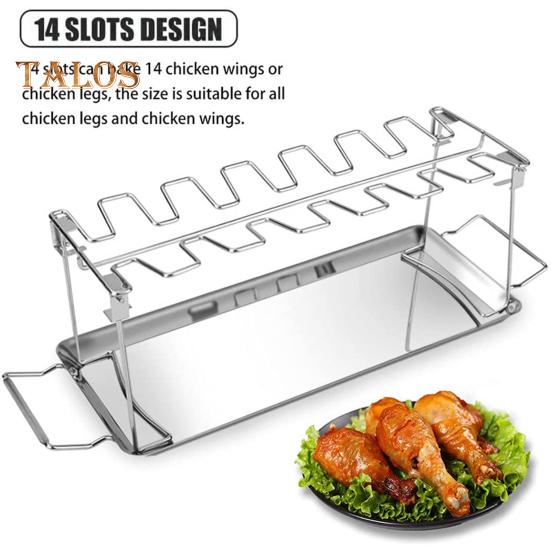 Стойка для гриля на ножке куриного крылышка для барбекю, равномерный нагрев с поддоном, универсальный набор держателей для жарки из нержавеющей стали