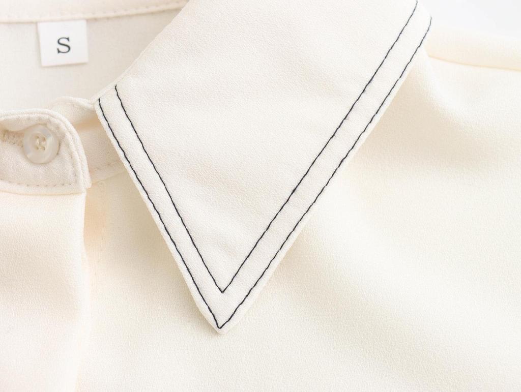 Spring 2025 Women's Color Block Casual Loose Shirt with Pocket and Turn-Down Collar
