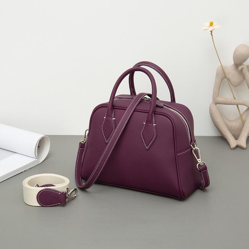 Niche First-Layer Cowhide Boston Pillow Bag Single Shoulder Crossbody Portable Leather Women's Bag Tide