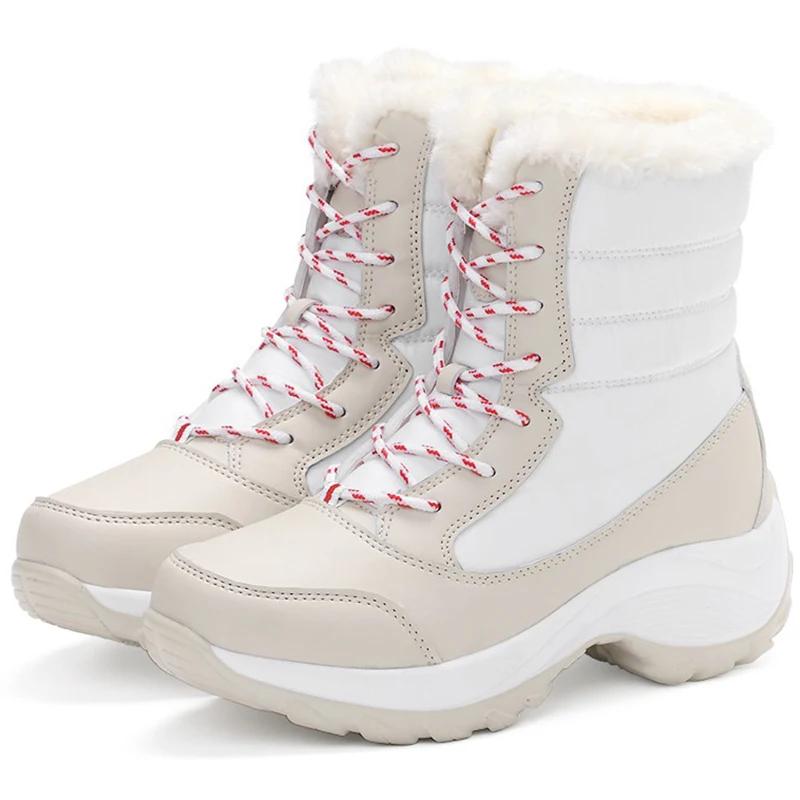 Fashion Women's Short Boots with Flat Bottom and Plush Waterproof Snow Boots, Thick Sole Anti Slip Women's Cotton Shoes Red Hiking Boots