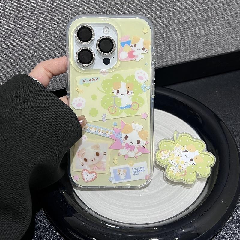 Однослойный чехол Клевер Кот для IPhone 16pomax для Apple 15pr Телефонный чехол 14 Новый 13 Мультяшный 12