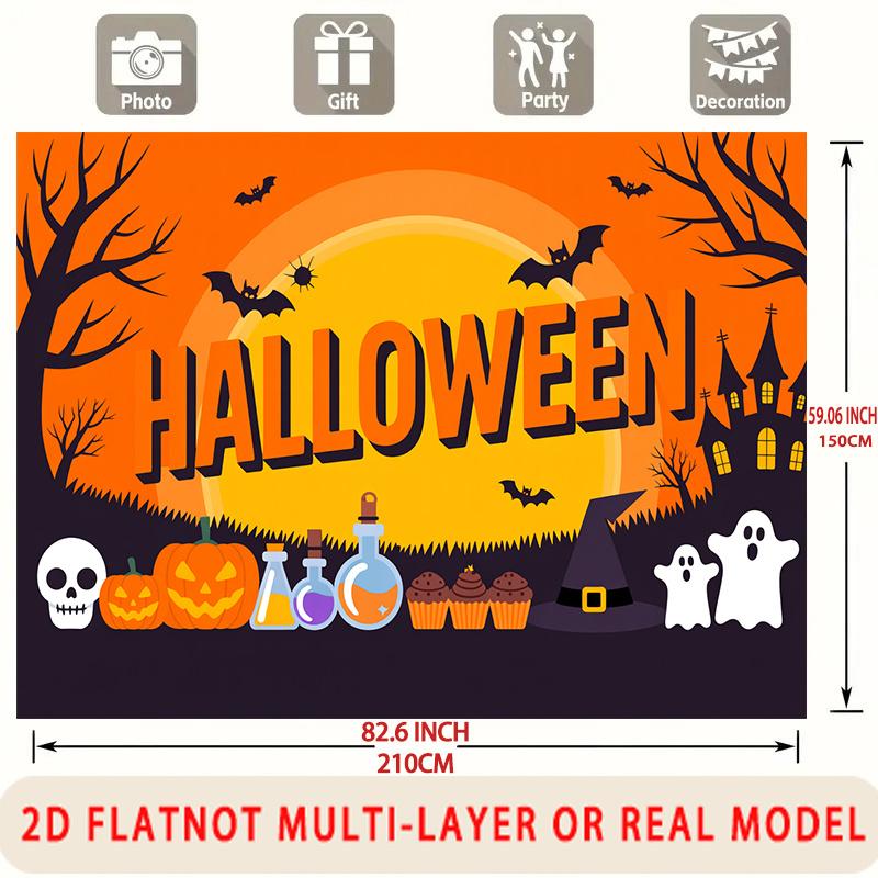 Party Backdrop Halloween Flat Spooky Ghosts Pumpkins Bats Haunted House Multi Photo Booth Decor Front Door Decor